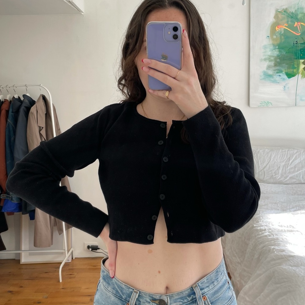 Cropped button-up sweater